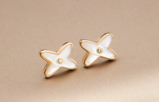 [Jewelicorn]JEUX DE WHITE MOP ROSE GOLD DIAMOND EARRINGS