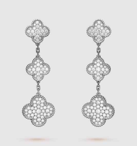 [Jewelicorn]CLOVER 3 MOTIF DIAMOND SILVER DROP EARRINGS
