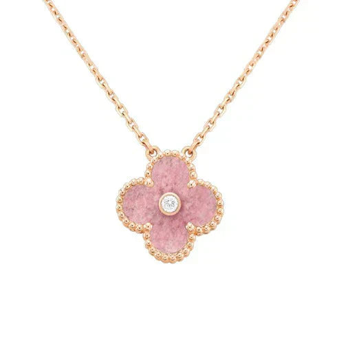 [Jewelicorn]CLOVER 15MM DIAMOND RHODONITE NECKLACE