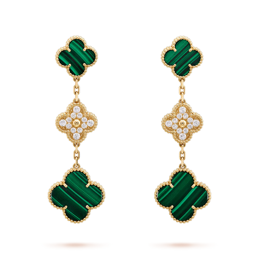 [Jewelicorn]CLOVER EARRINGS GOLD MALACHITE DIAMOND 3 MOTIF
