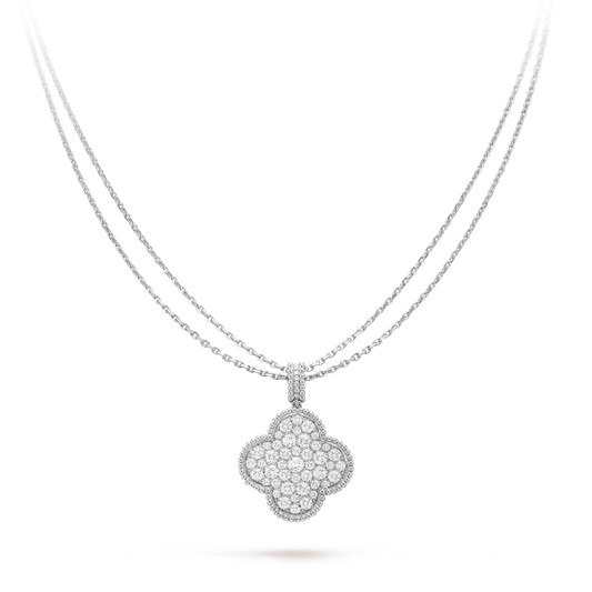 [Jewelicorn]CLOVER 25MM SILVER FULL DIAMOND BIG CLOVER NECKLACE