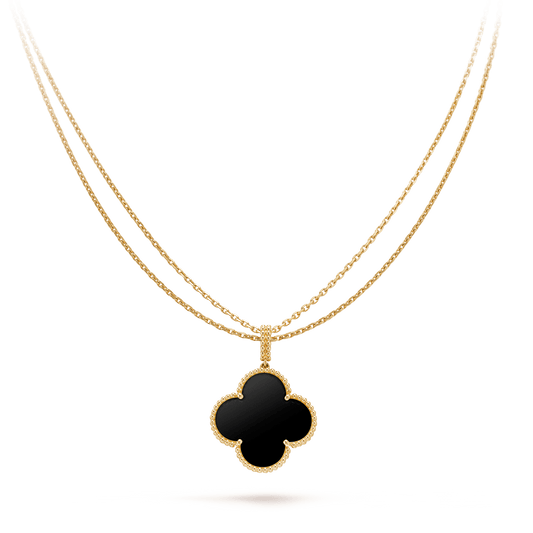 [Jewelicorn]CLOVER 25MM GOLD ONYX BIG CLOVER NECKLACE