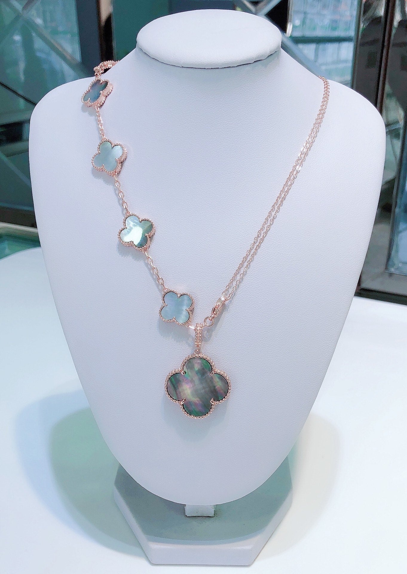[Jewelicorn]COMBINED BRACELET 5 MOTIFS AND NECKLACE DARK MOP ROSE GOLD
