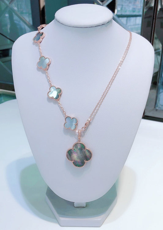 [Jewelicorn]COMBINED BRACELET 5 MOTIFS AND NECKLACE DARK MOP ROSE GOLD