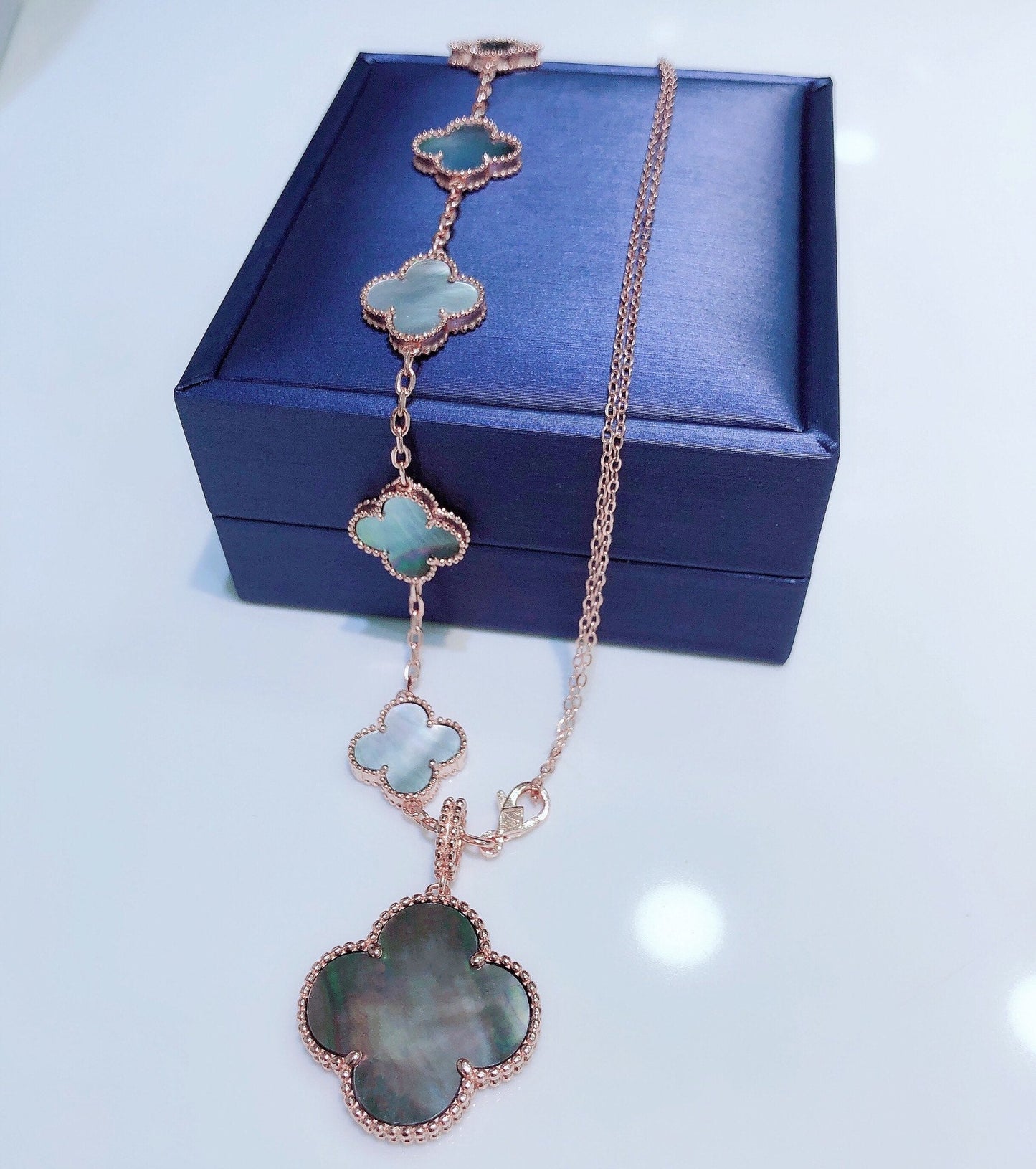 [Jewelicorn]COMBINED BRACELET 5 MOTIFS AND NECKLACE DARK MOP ROSE GOLD