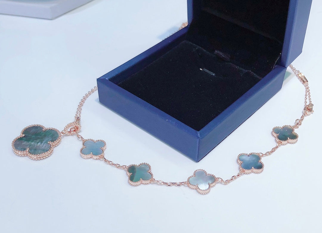 [Jewelicorn]COMBINED BRACELET 5 MOTIFS AND NECKLACE DARK MOP ROSE GOLD