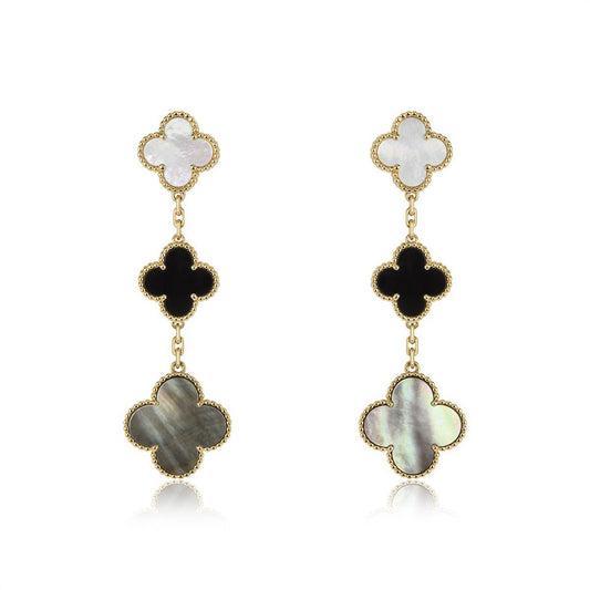 [Jewelicorn]CLOVER EARRINGS GOLD ONYX MOP 3 MOTIF