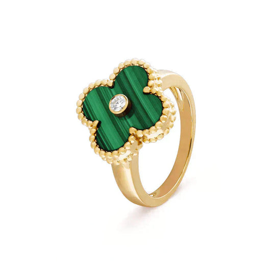 [Jewelicorn]CLOVER MALACHITE RING GOLD DIAMOND