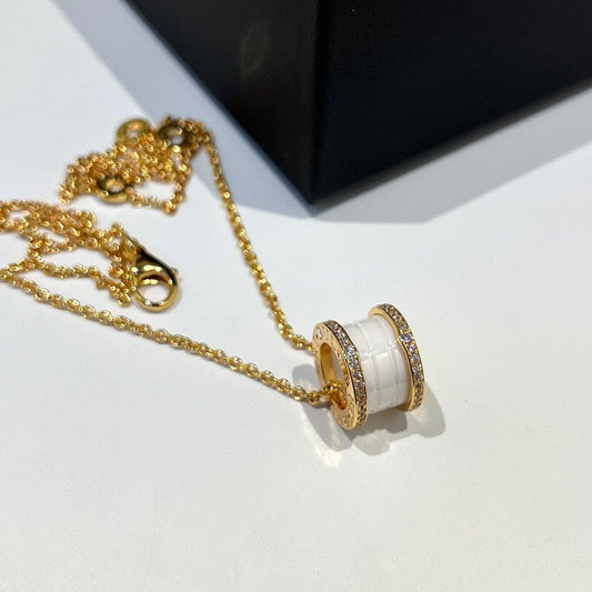 [Jewelicorn]ZERO 1 WHITE CERAMIC DIAMOND PINK GOLD NECKLACE