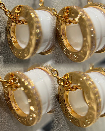 [Jewelicorn]ZERO 1 WHITE CERAMIC DIAMOND PINK GOLD NECKLACE