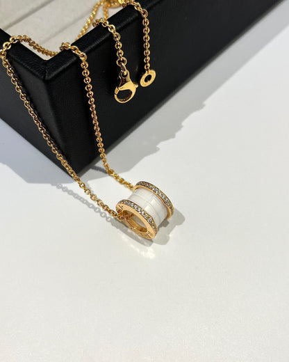 [Jewelicorn]ZERO 1 WHITE CERAMIC DIAMOND PINK GOLD NECKLACE
